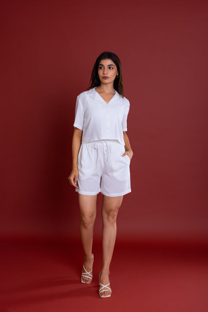 White Boxy Fit Shirt Co-ord Set