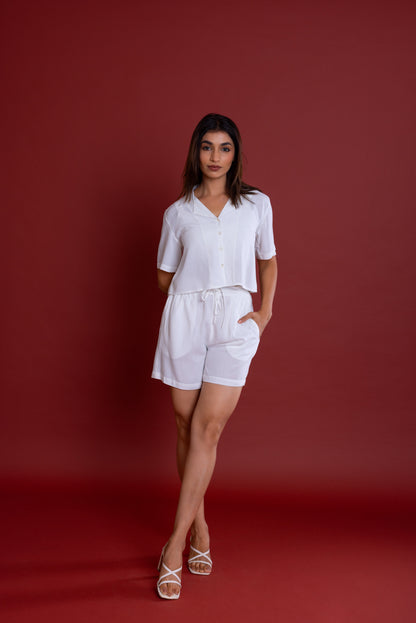 White Boxy Fit Shirt Co-ord Set