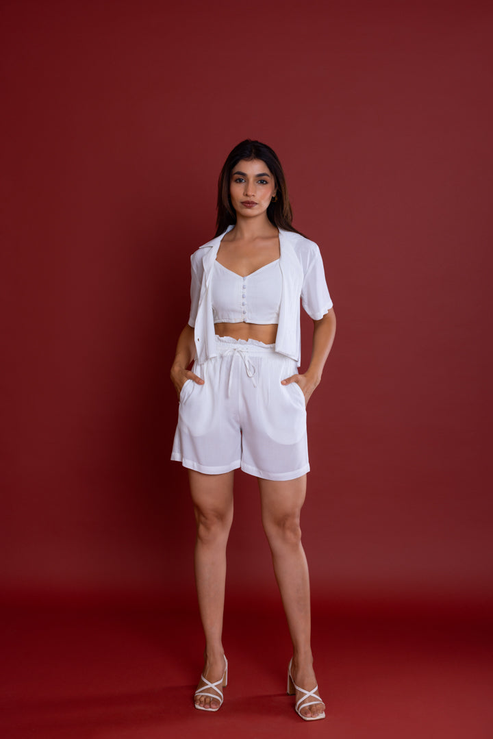 White Boxy Fit Shirt Co-ord Set