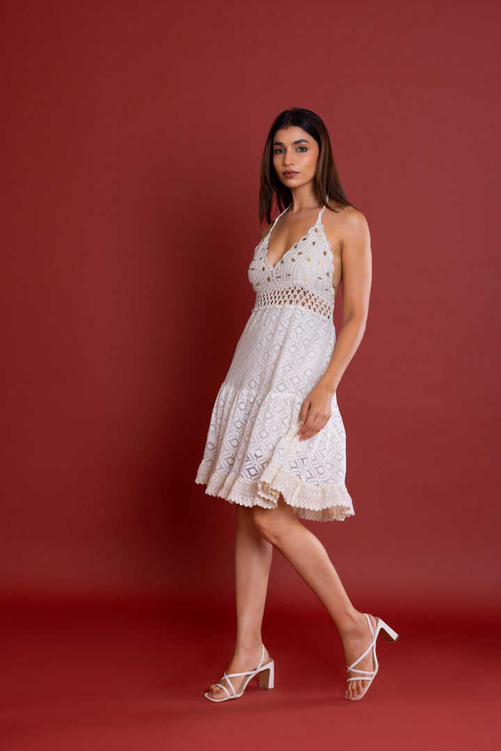 Off-White V-neck Crochet Dress