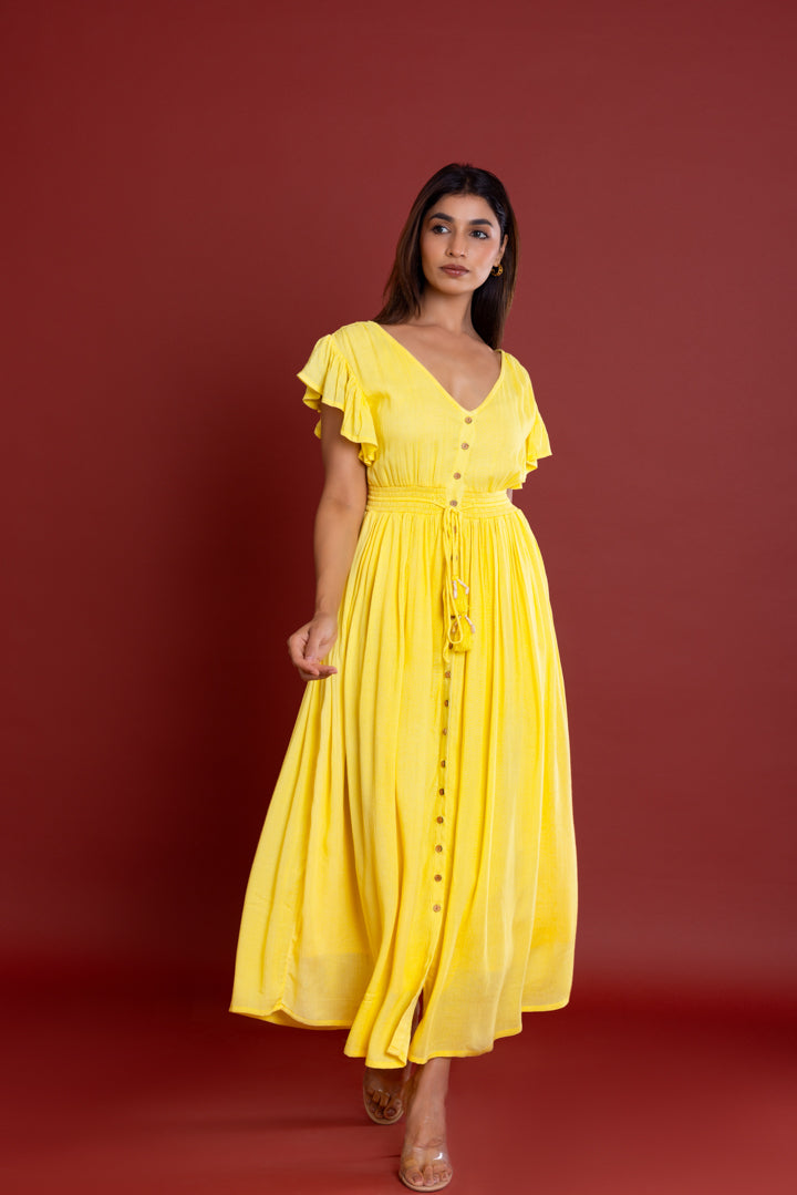 Bohemian Lemon Button Down Maxi