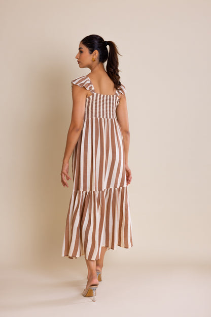 Brown Striped Cotton Maxi Dress