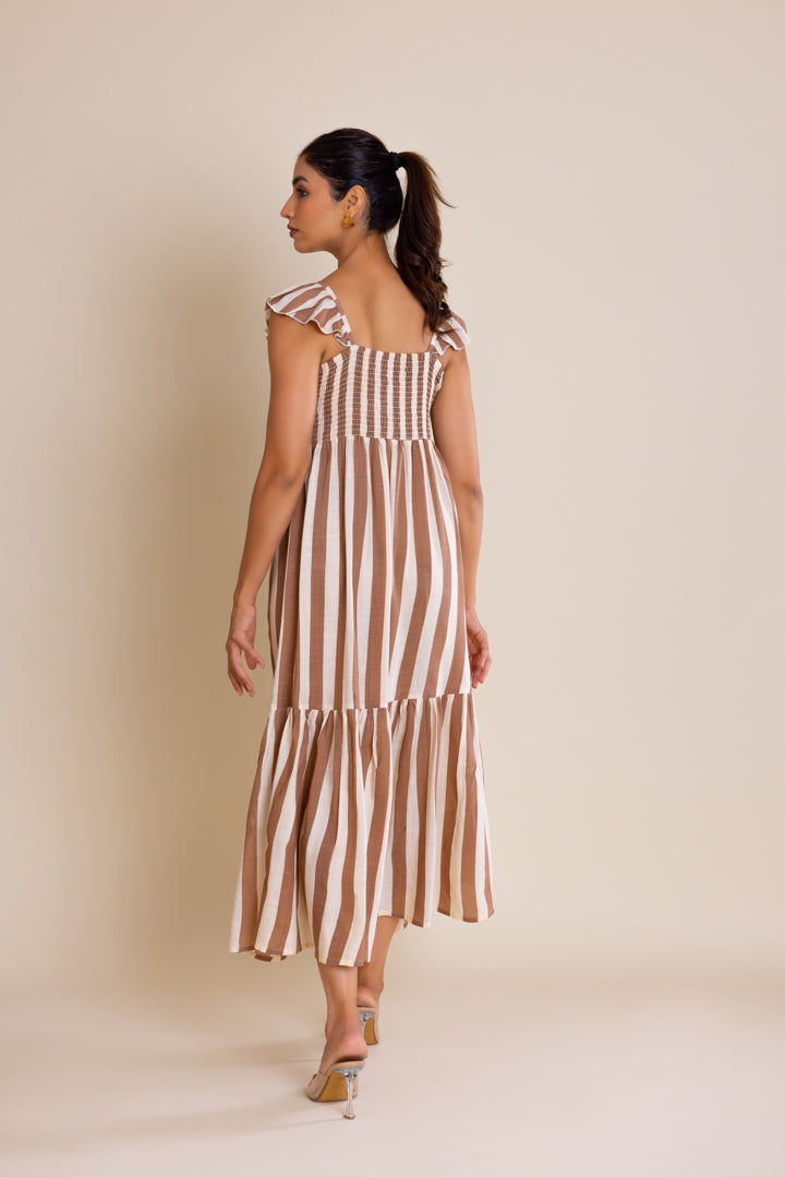 Brown Striped Cotton Maxi Dress