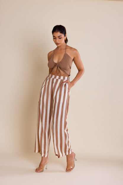 Brown Striped Cotton Co-ord Set