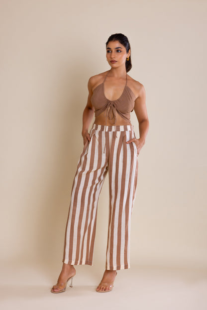 Brown Striped Cotton Co-ord Set