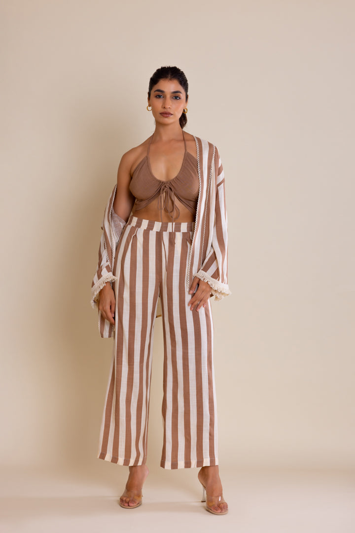 Brown Striped Cotton Co-ord Set