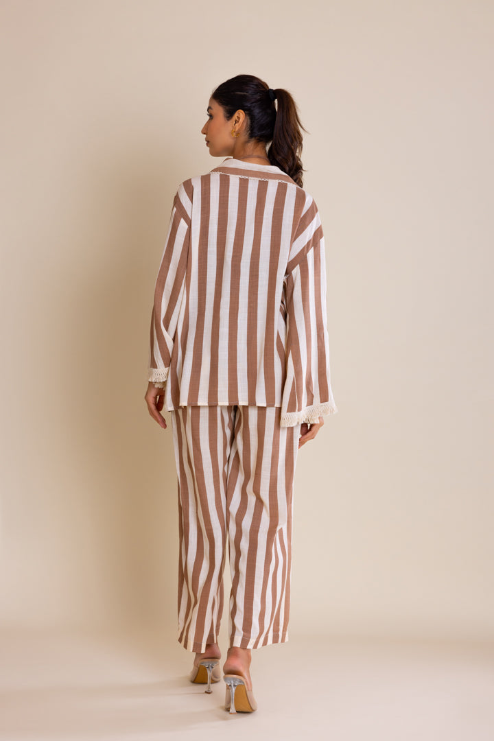 Brown Striped Cotton Co-ord Set