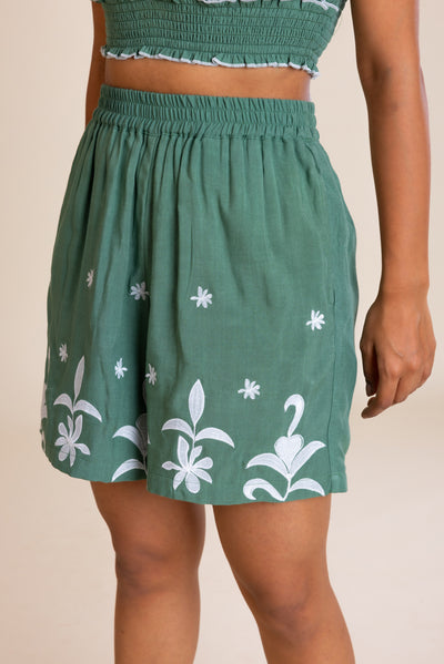 Green And White  Embroidered Boho Co-ord Set