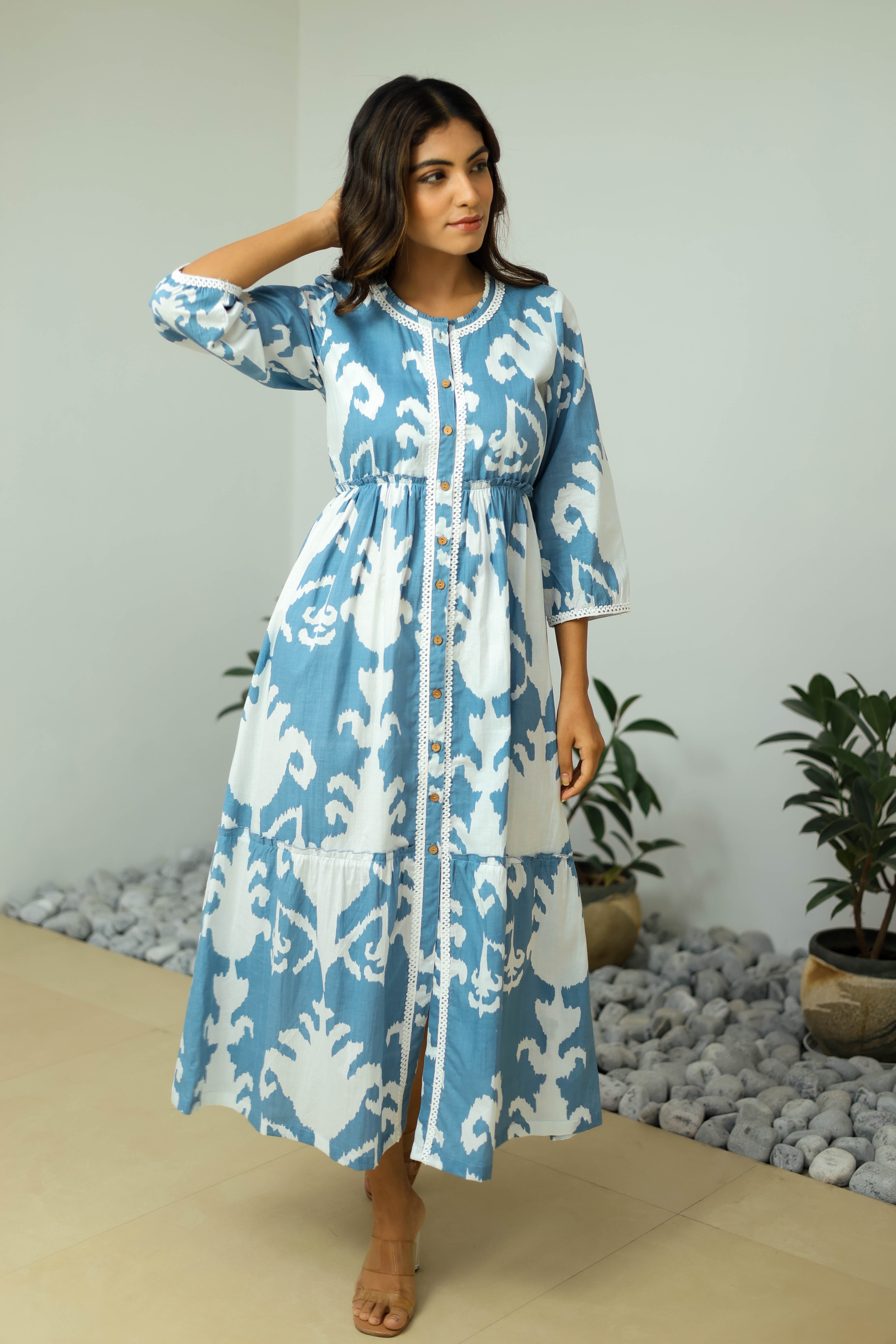 Bohemian Tribal Print Blue Maxi