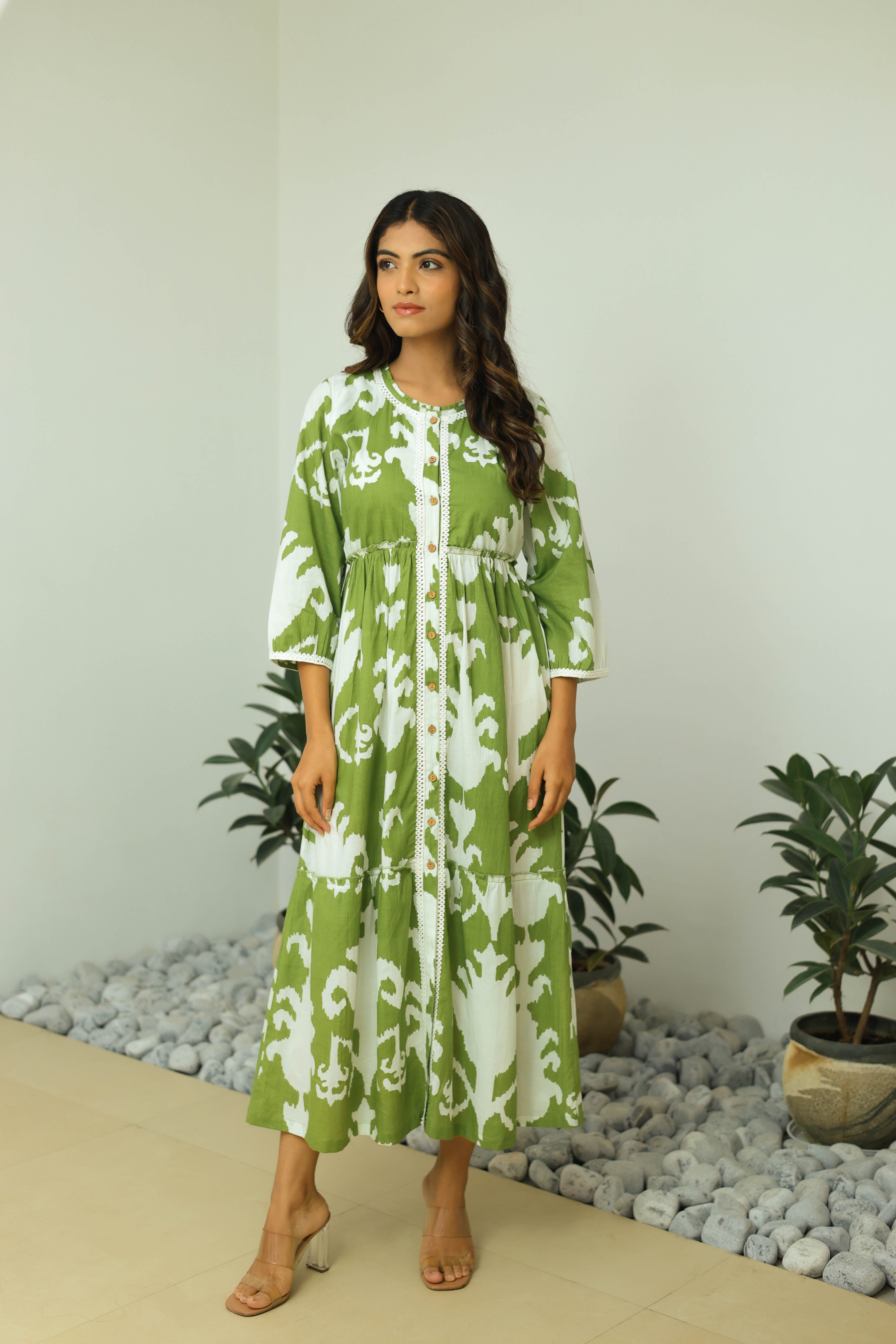 Bohemian Tribal Print Green Maxi