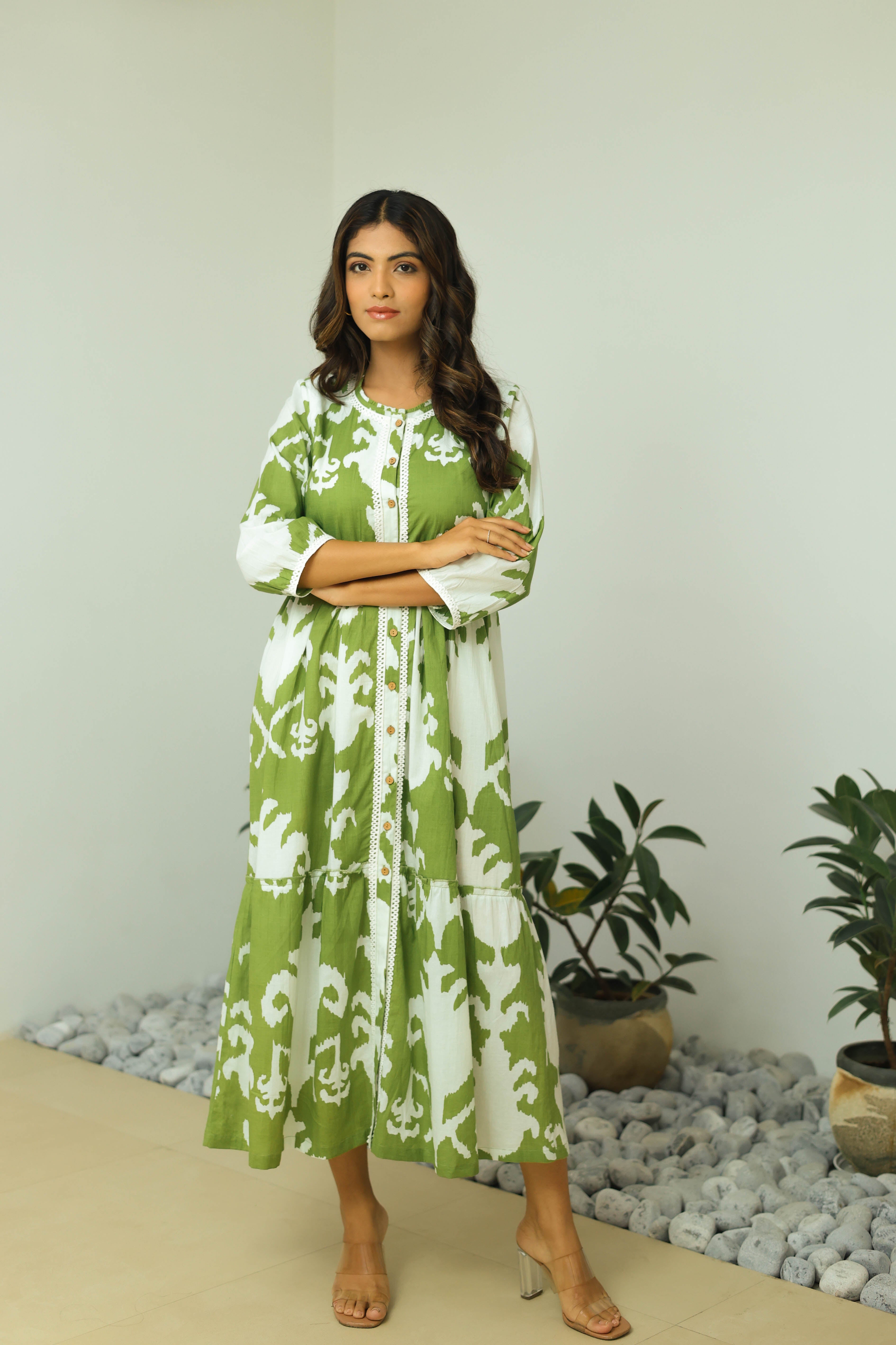 Bohemian Tribal Print Green Maxi