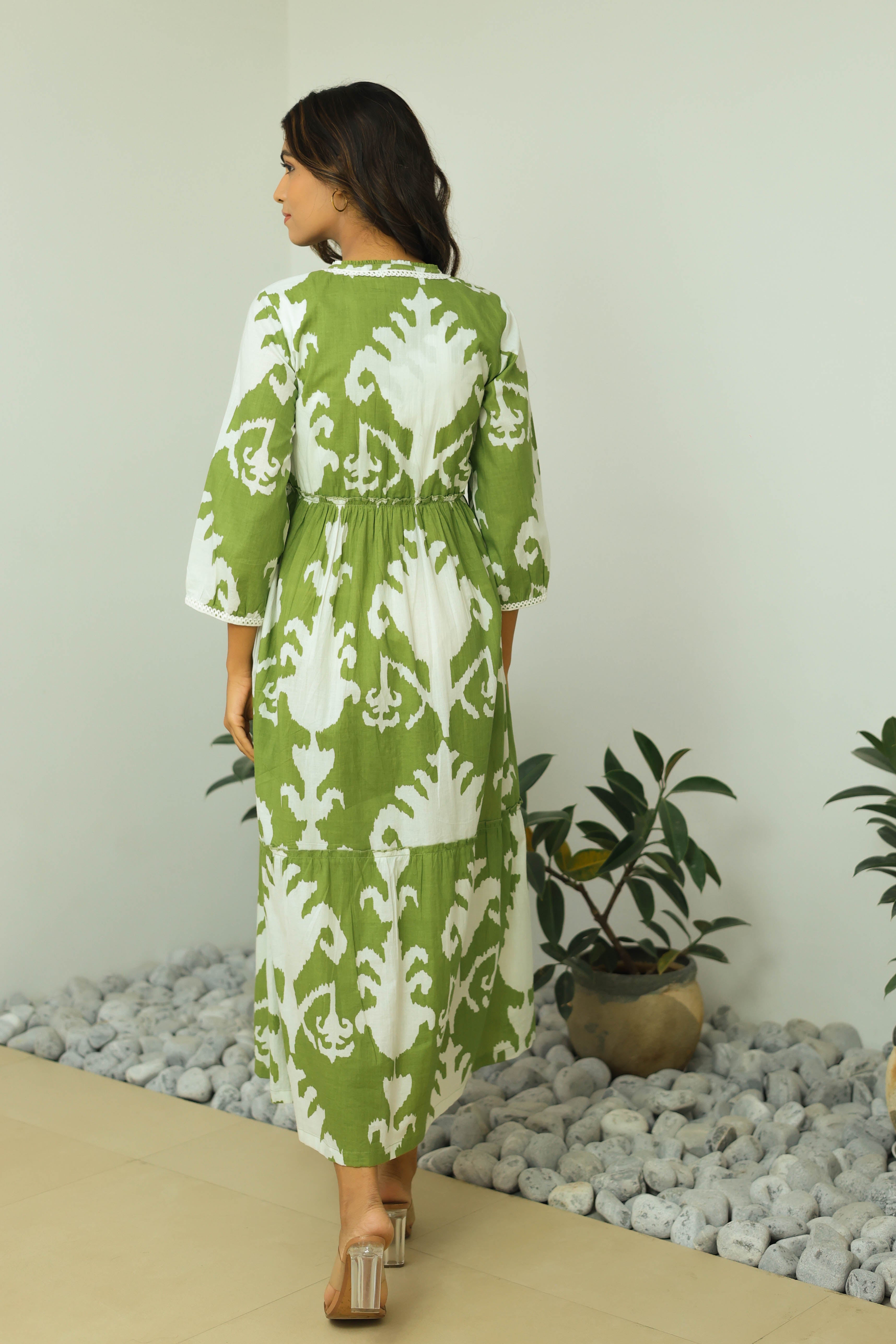 Bohemian Tribal Print Green Maxi