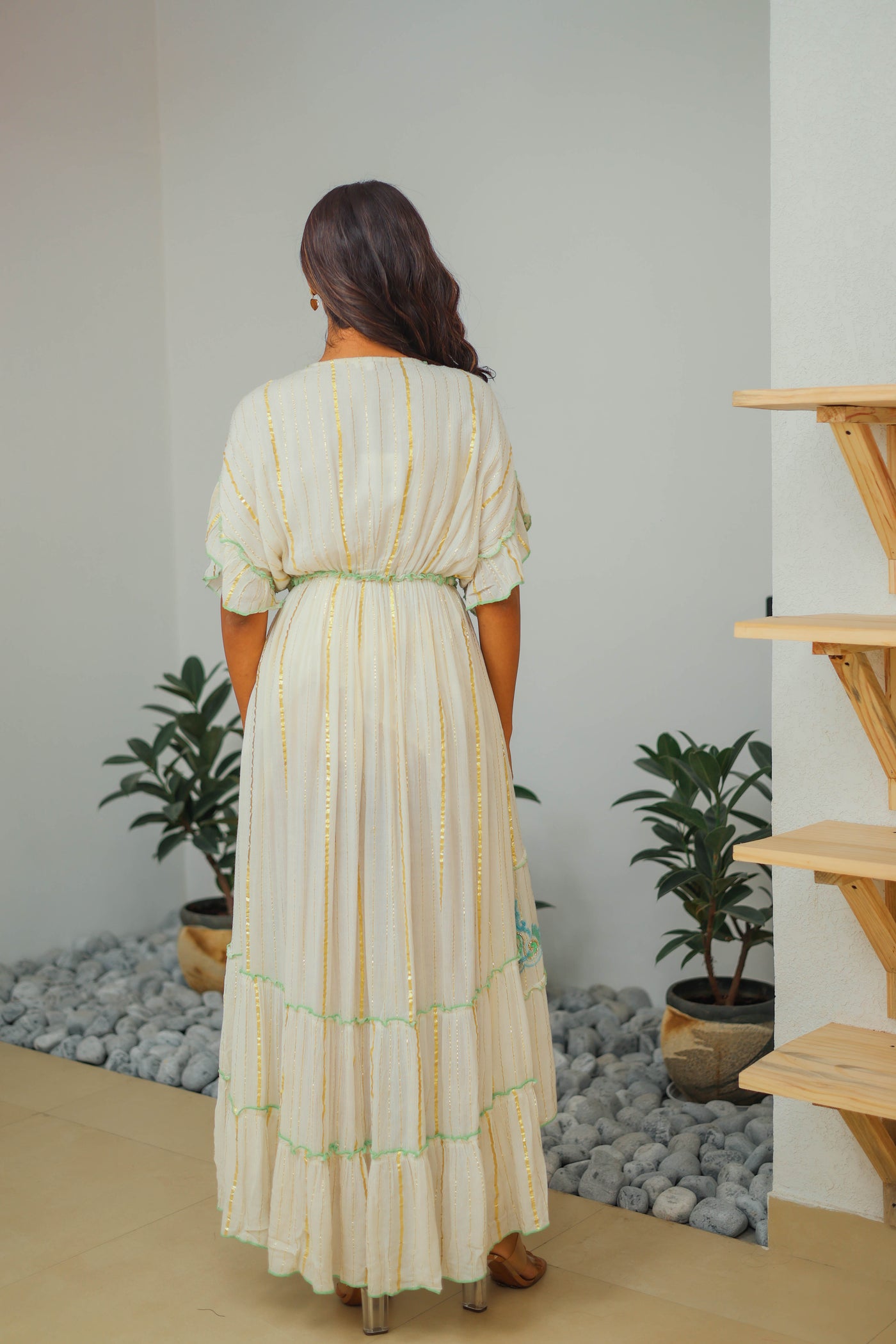 Alizah High-Low Green Summer Wave Resort Kaftaan-Style Maxi