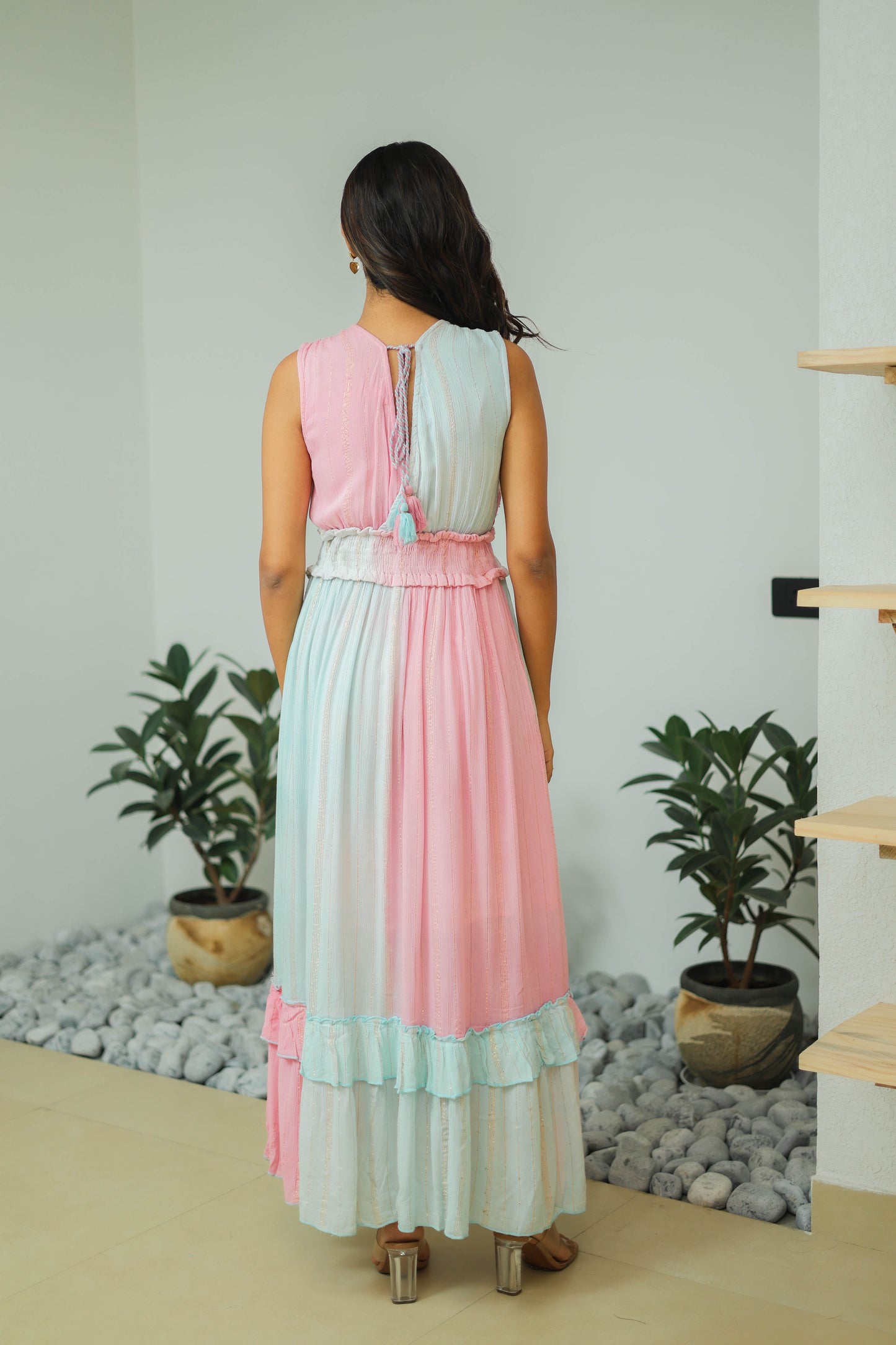 Nicola Cross-Neck mirror Work Blue Summer Maxi