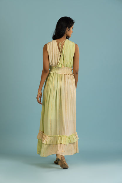 Nicola Cross-Neck mirror Work Green Summer Maxi