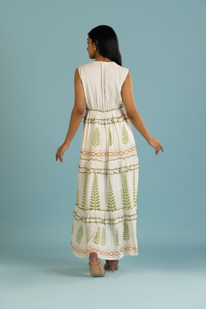 Riva Boho Green Ruffled Resort Maxi