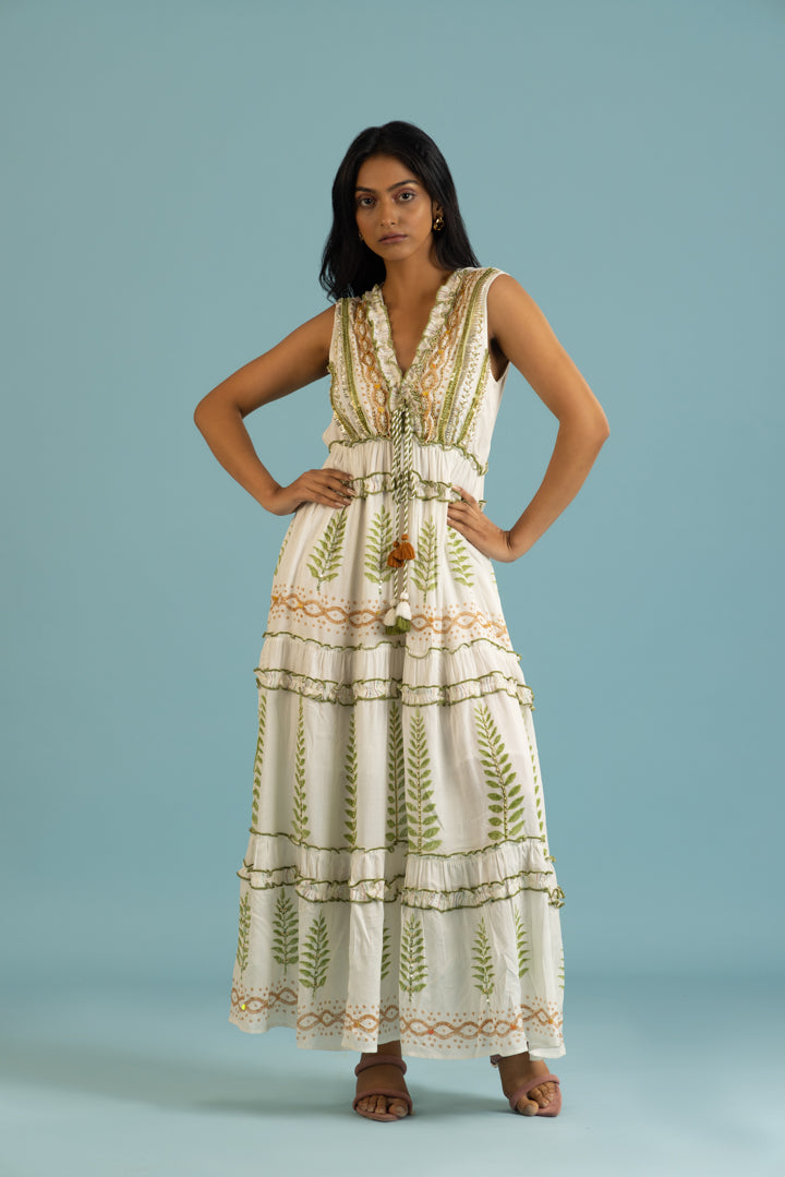 Riva Boho Green Ruffled Resort Maxi