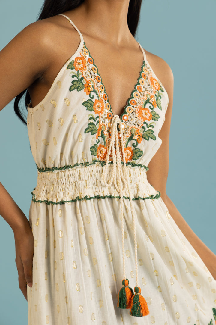 Elena Orange Floral Embroidered Boho Summer Maxi