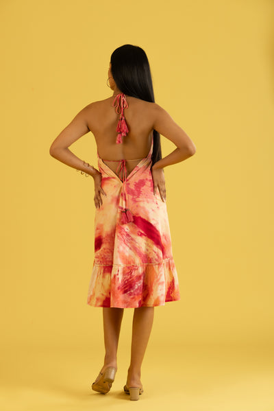 TIE-DYE SHELL BACKLESS DRESS