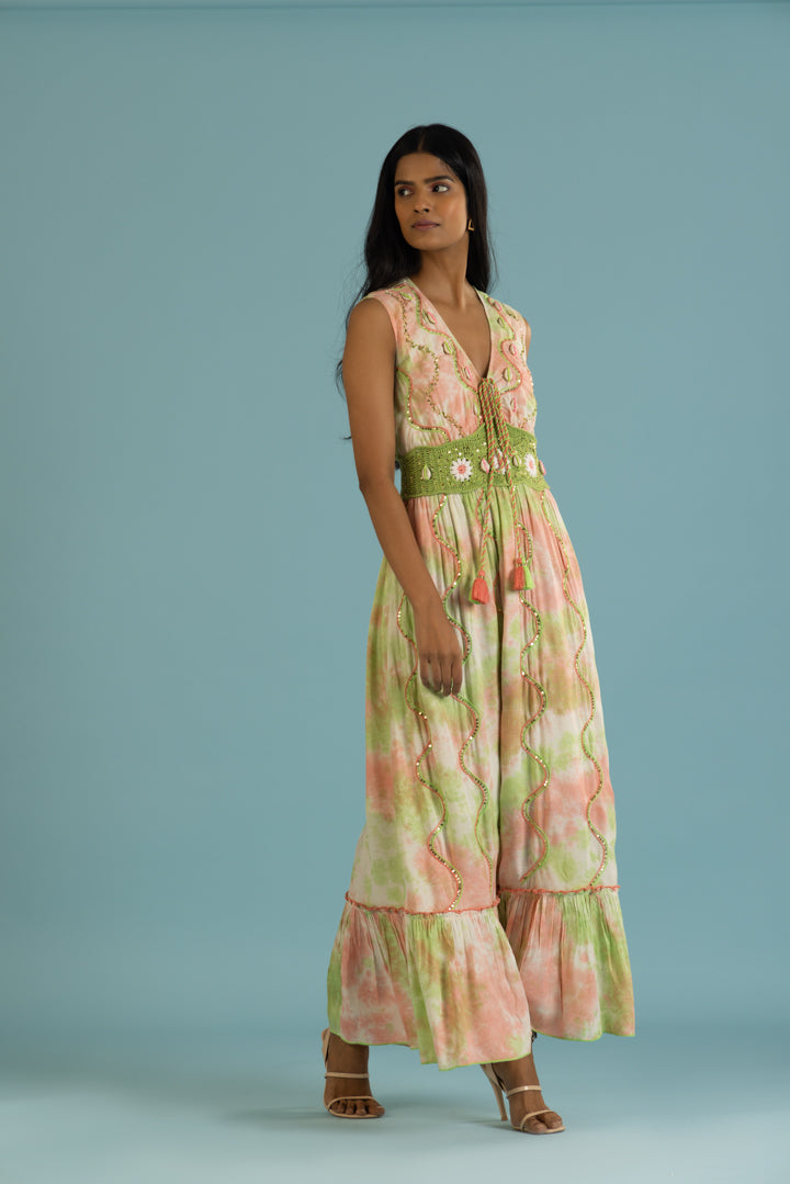 Flavia Tye-dye Botanical Boho Green Maxi