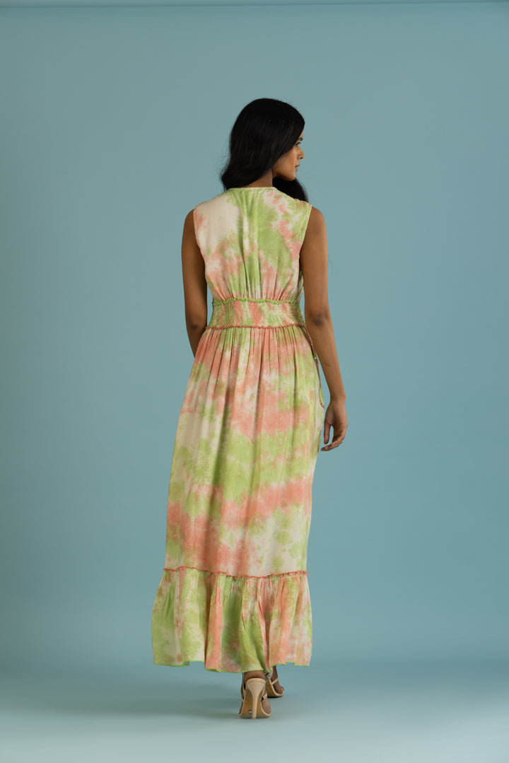 Flavia Tye-dye Botanical Boho Green Maxi