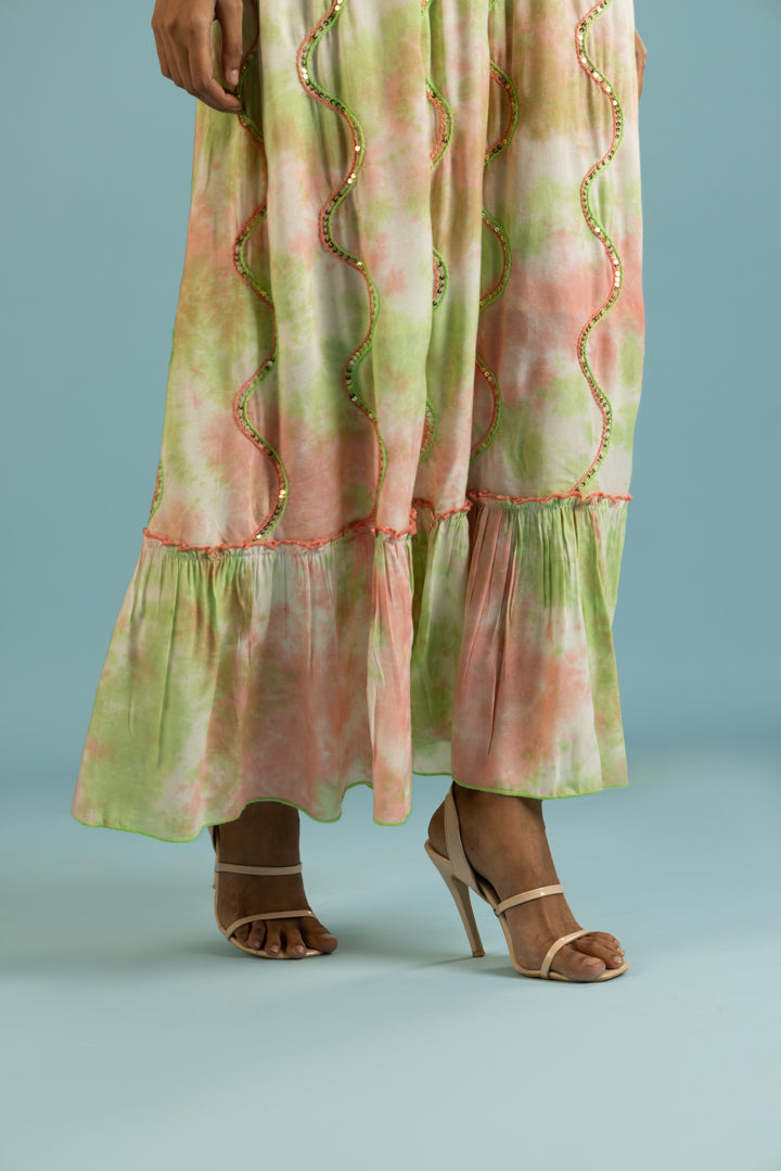 Flavia Tye-dye Botanical Boho Green Maxi