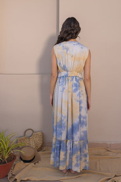 Flavia Tye-dye Botanical Boho Blue Maxi