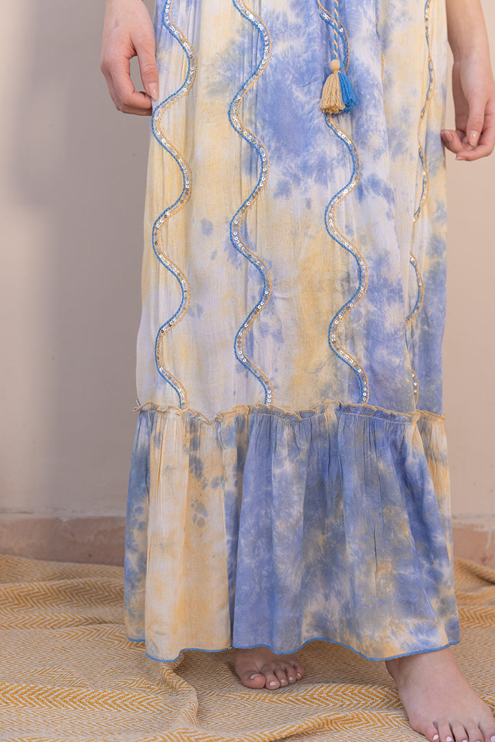 Flavia Tye-dye Botanical Boho Blue Maxi