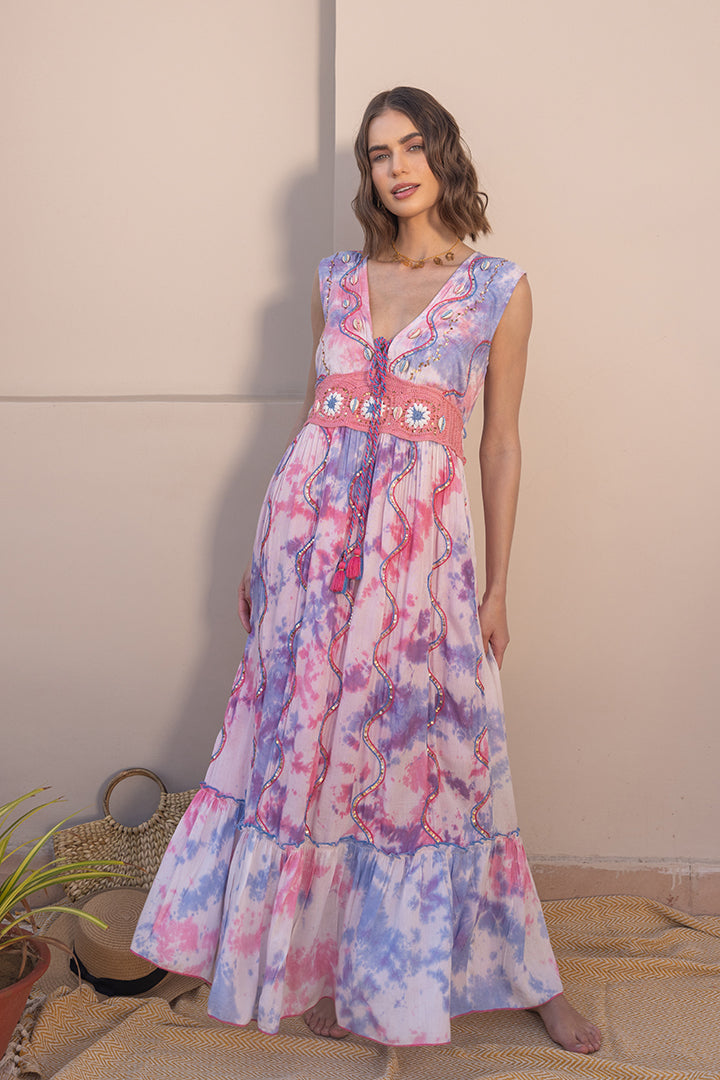 Flavia Tye-dye Botanical Boho Pink Maxi