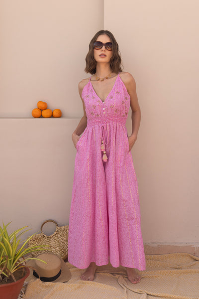 Helana Bright Pink Boho Jumpsuit