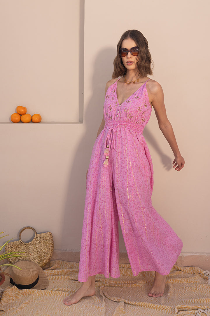 Helana Bright Pink Boho Jumpsuit