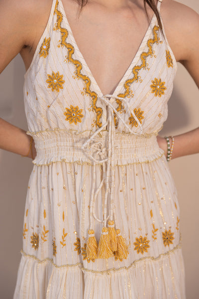 Noura Embroidered White Boho Strapy Maxi