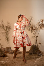 Load image into Gallery viewer, Beige And Rust Tribal Summer Dress
