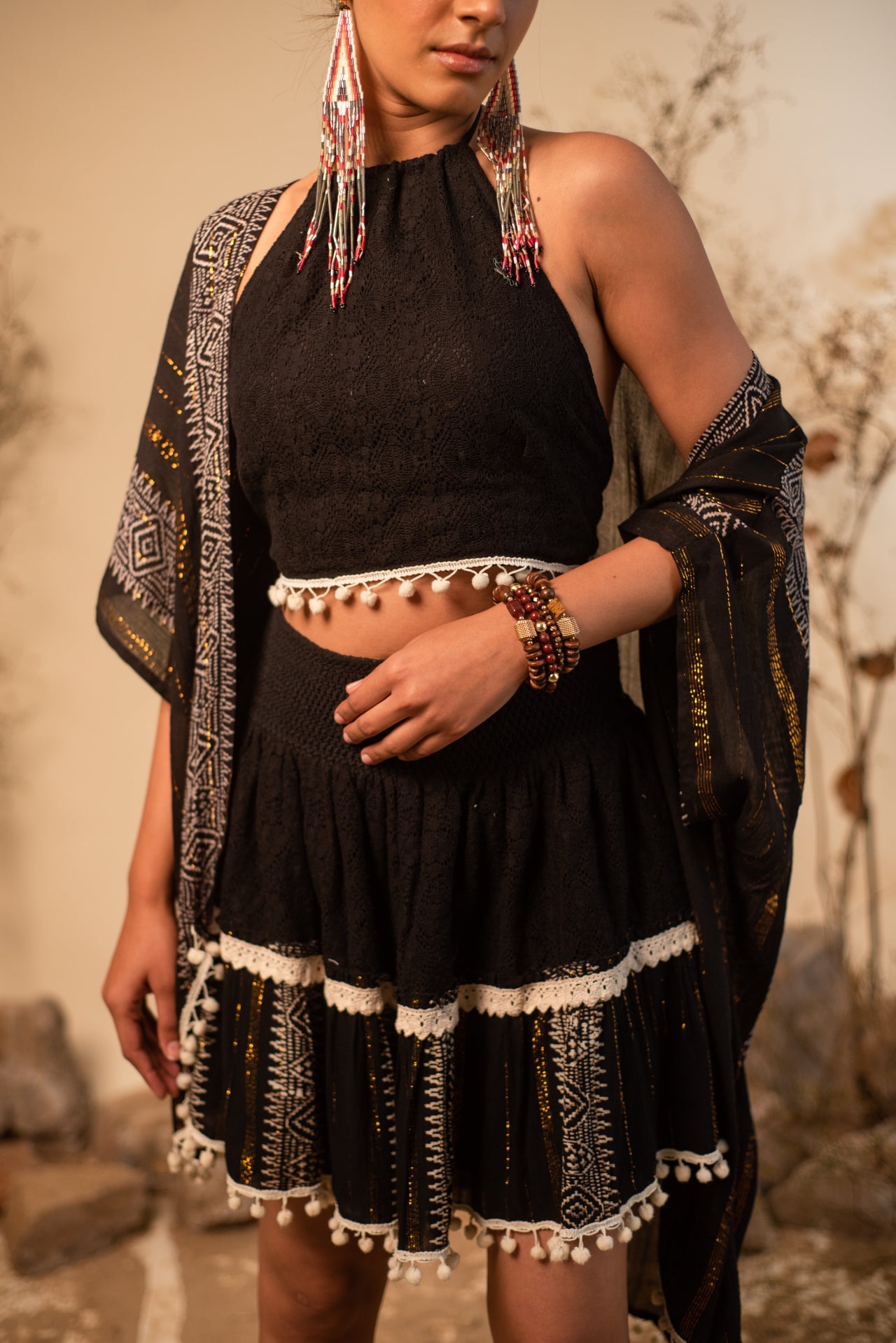 Black Tribal Boho Co-ord Set (Set of 3)