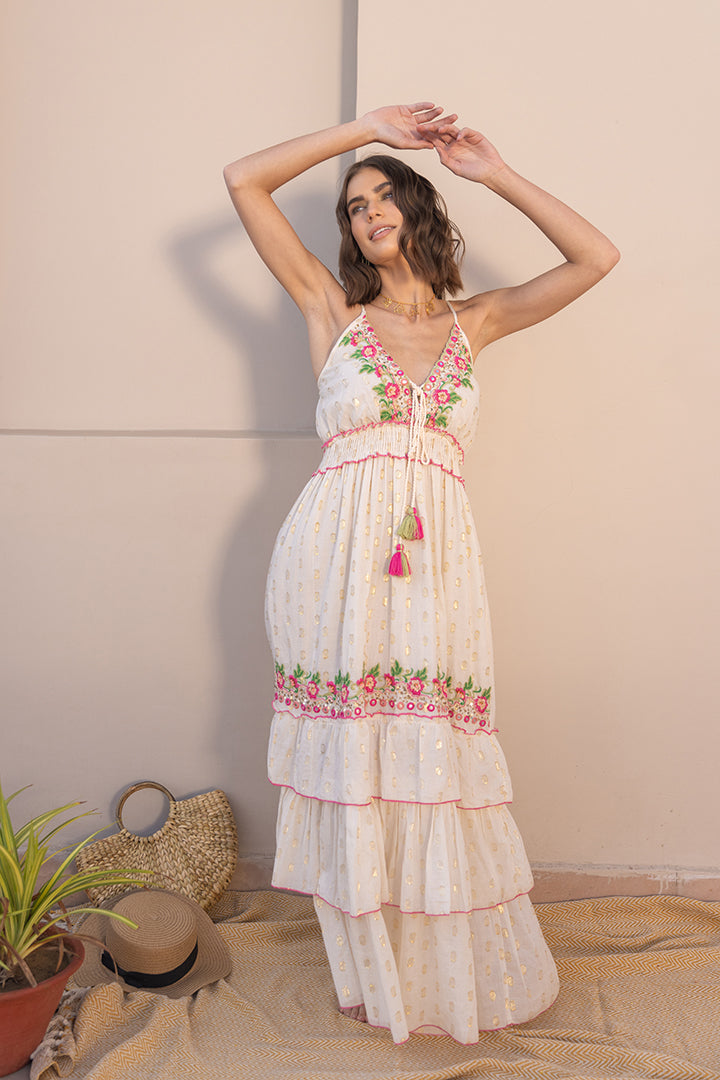 Elena Floral Embroidered Boho Summer Maxi - labelreyya