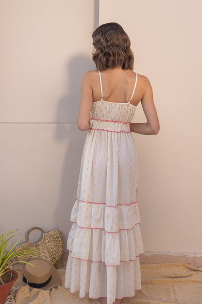 Elena Pink Floral Embroidered Boho Summer Maxi