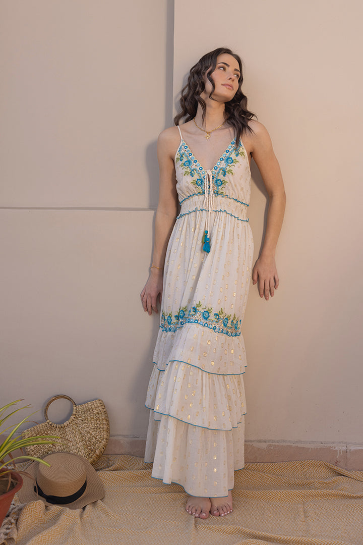 Elena Floral Embroidered Boho Summer Maxi