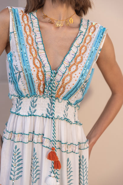 Riva Boho Blue Ruffled Resort Maxi