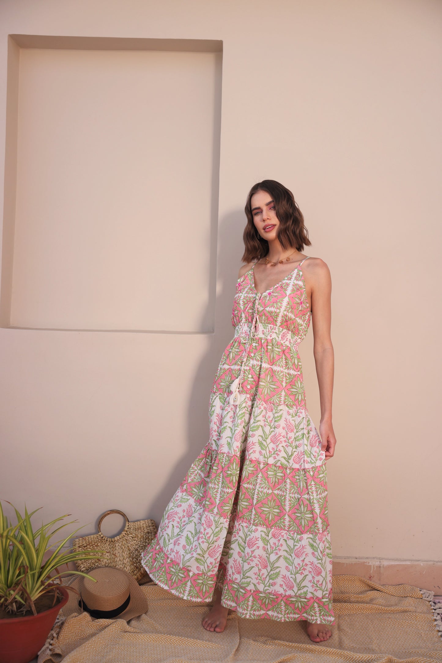 Foral Print V-neck Maxi Dress