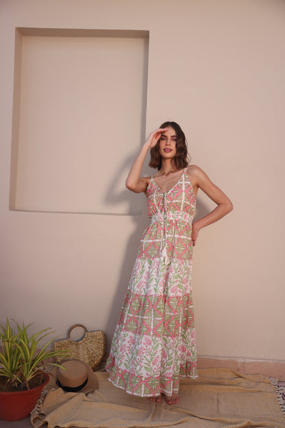 Foral Print V-neck Maxi Dress