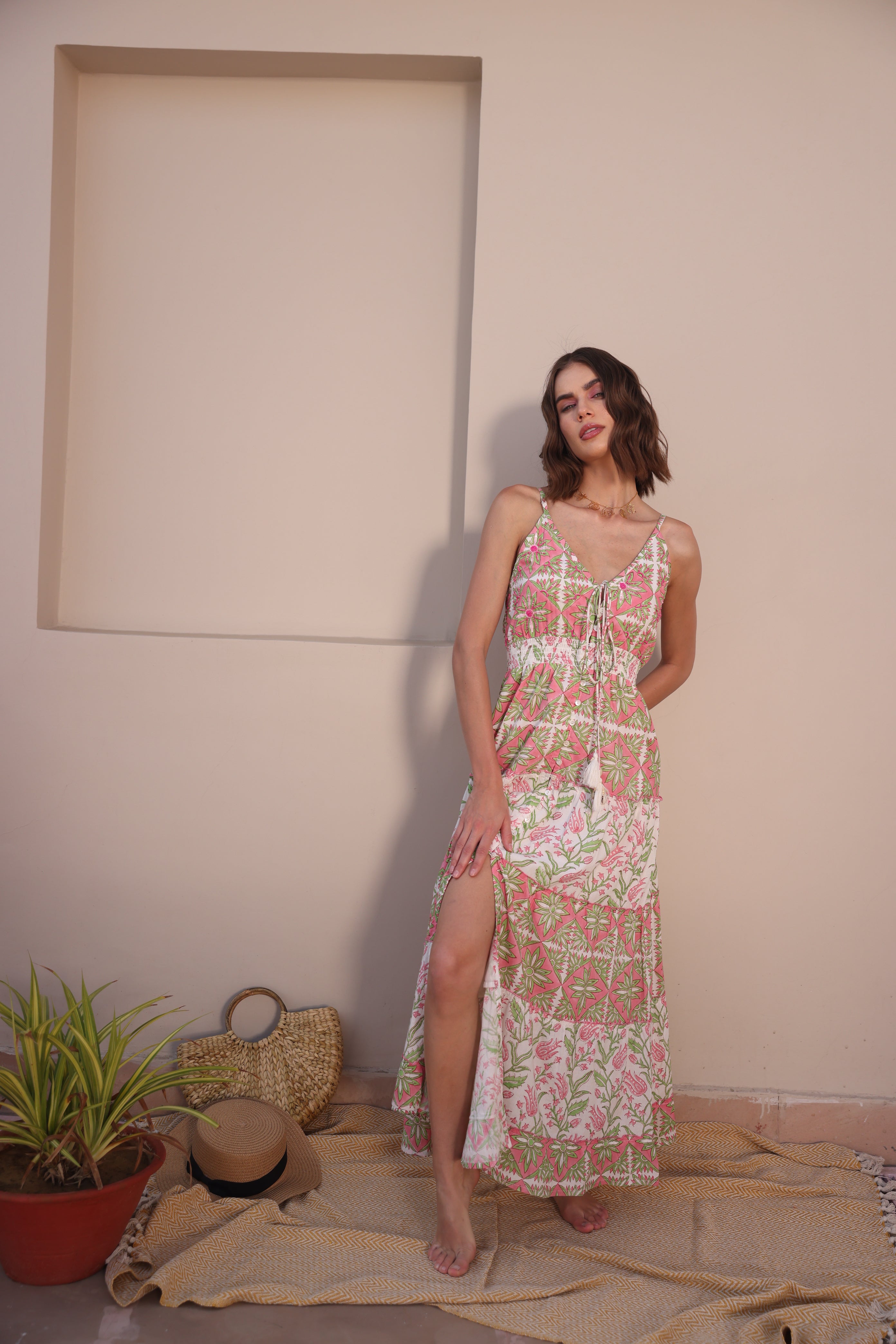 Foral Print V-neck Maxi Dress