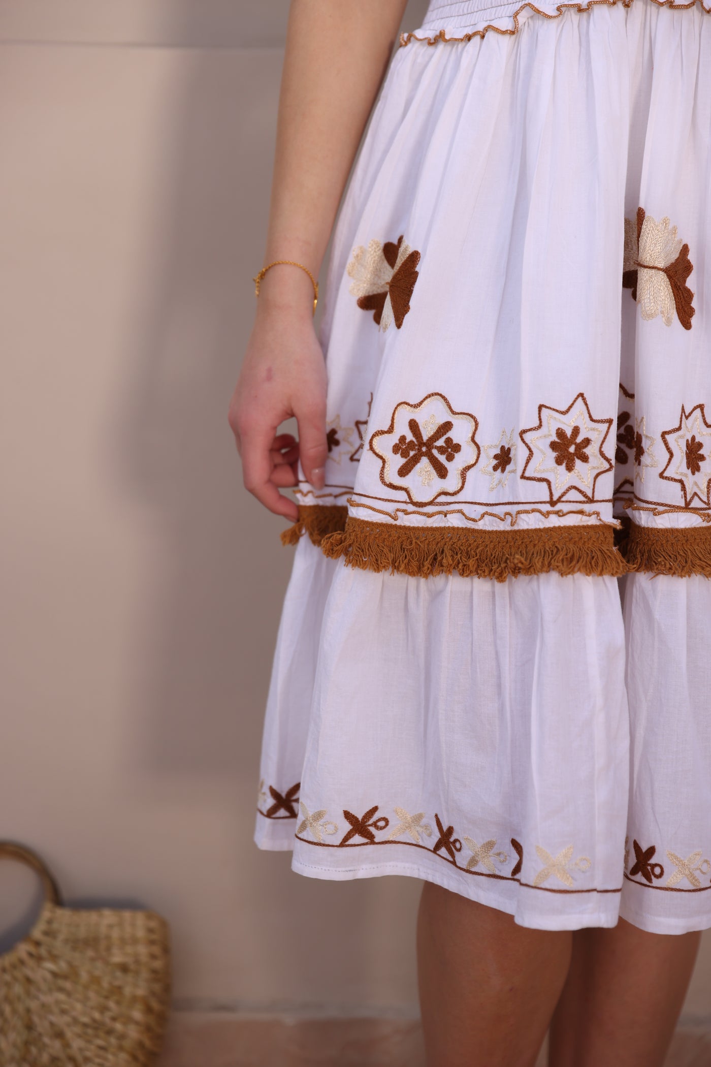 White Chain Embroidered Boho Dress