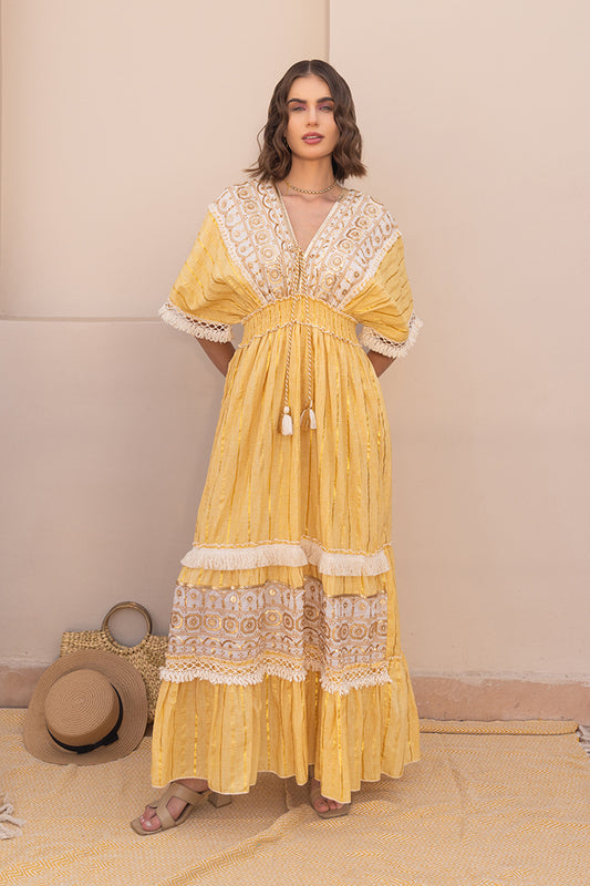 Zoya Laced Boho Kaftan-Style Resort Maxi - labelreyya