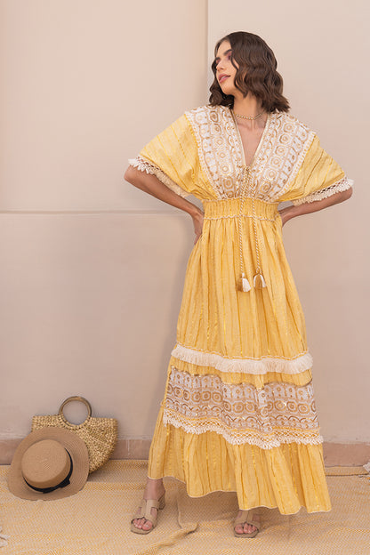 Zoya Laced Boho Kaftan-Style Resort Maxi