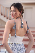 Load image into Gallery viewer, Boho Off-White &amp; Blue Tie-Up Maxi
