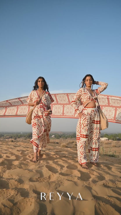 Beige And Rust Tribal Jumpsuit