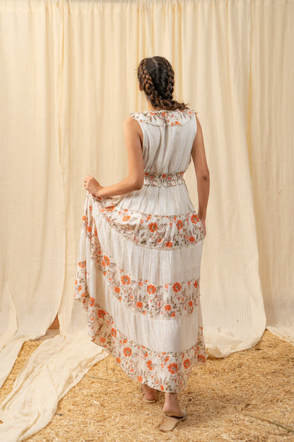 Sunset White Orange Tiered Maxi - labelreyya