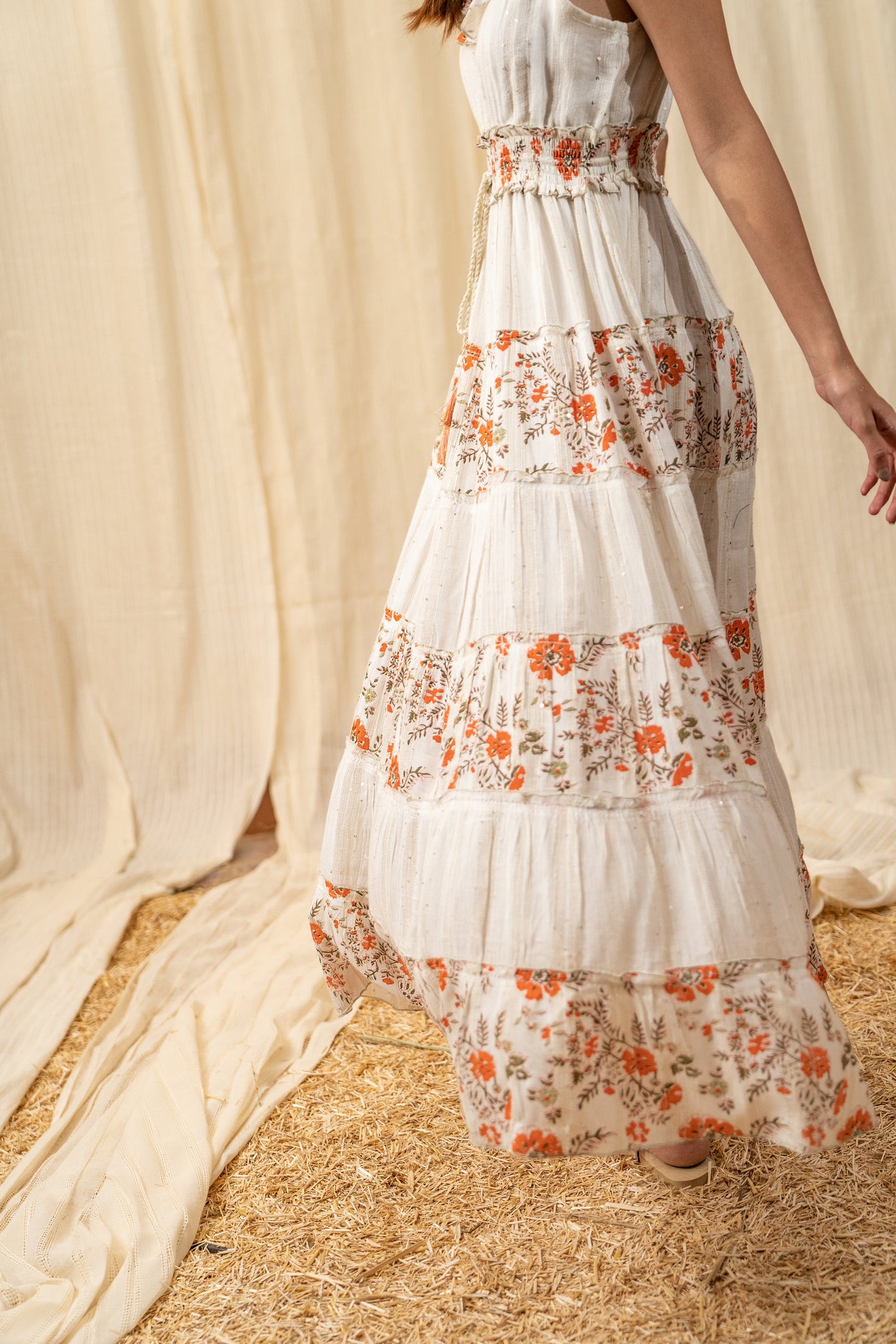 Sunset White Orange Tiered Maxi - labelreyya