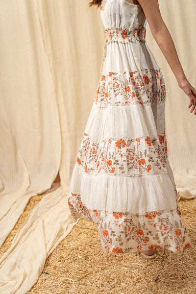 Sunset White Orange Tiered Maxi - labelreyya