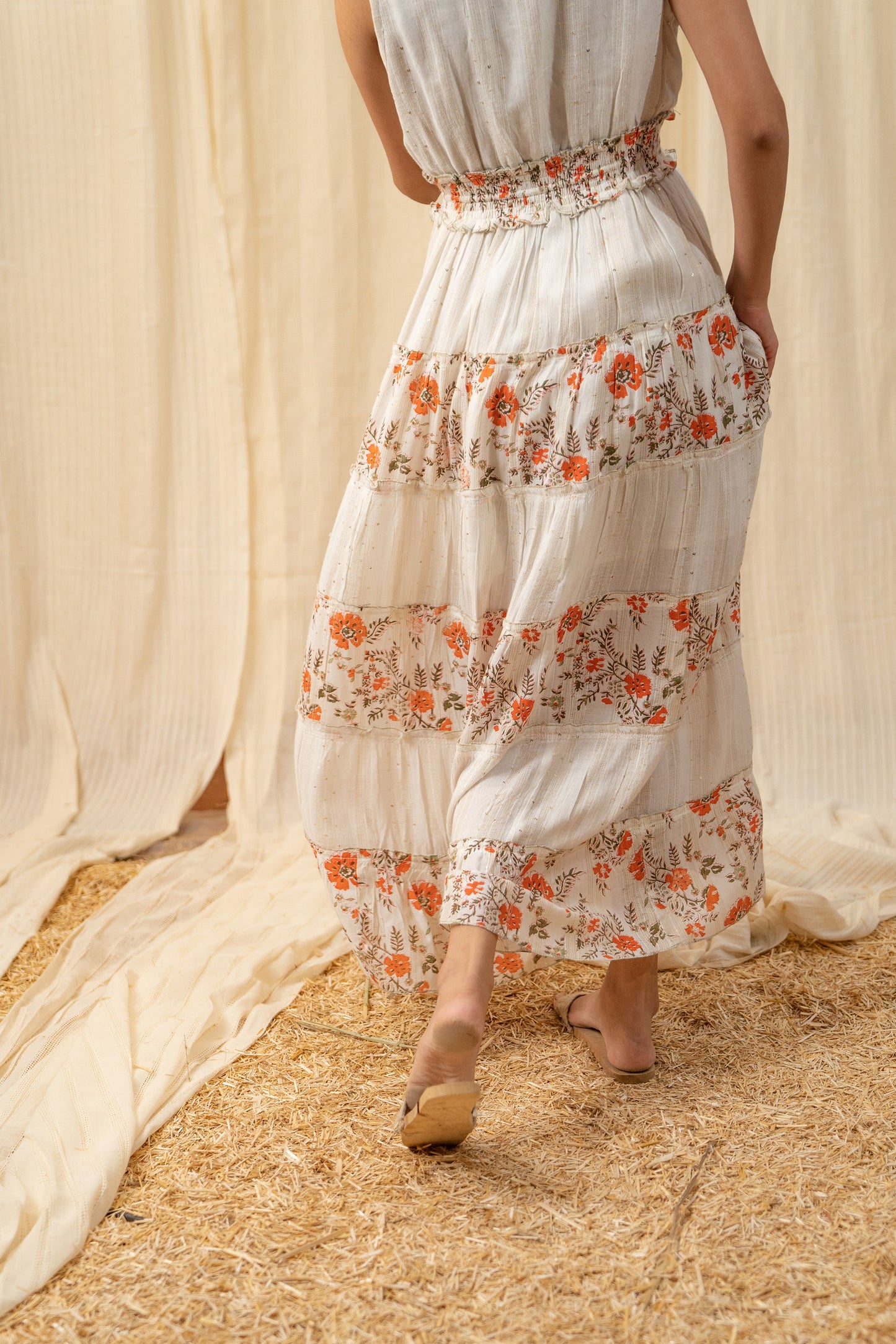 Sunset White Orange Tiered Maxi - labelreyya